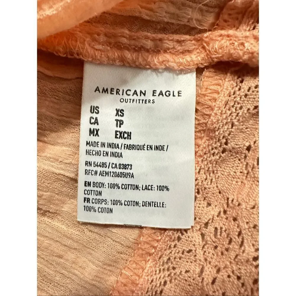 American Eagle Peachy-Pink Lace-Accented Sweetheart Neckline Babydoll Top XS